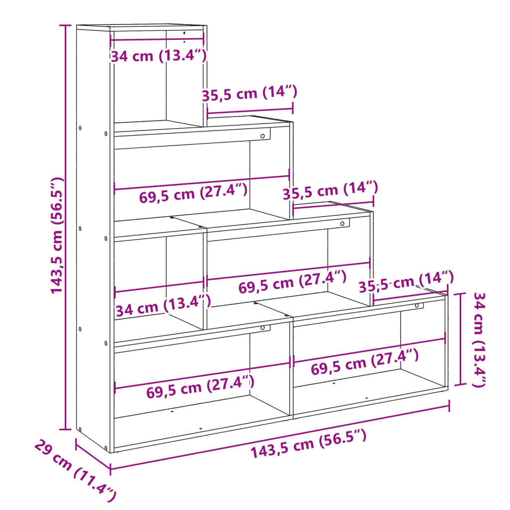 Room Divider Bookcase 4-Tier White 143.5x29x143.5 cm Engineered Wood