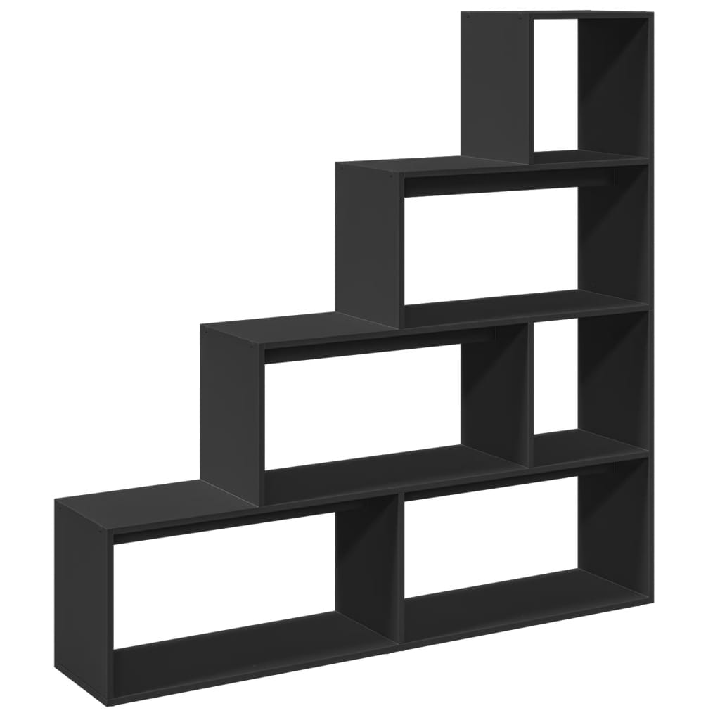 Room Divider Bookcase 4-Tier Black 143.5x29x143.5 cm Engineered Wood