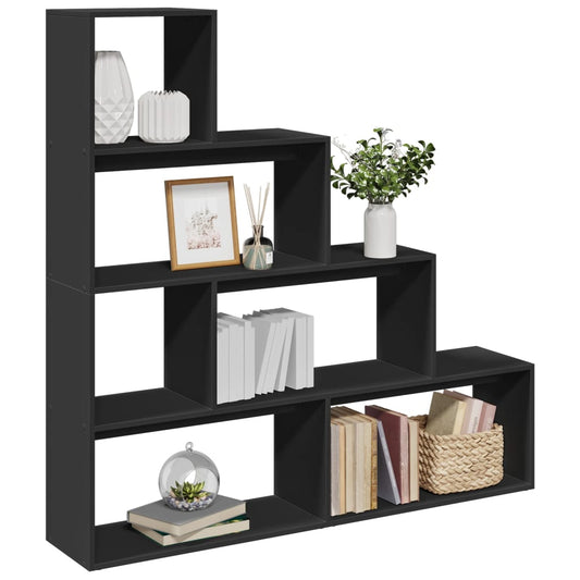 Room Divider Bookcase 4-Tier Black 143.5x29x143.5 cm Engineered Wood