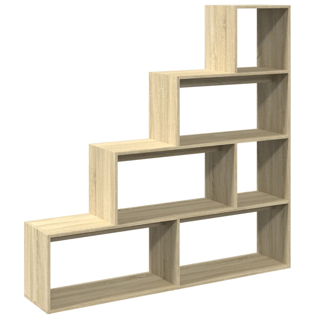 Room Divider Bookcase 4-Tier Sonoma Oak 143.5x29x143.5 cm Engineered Wood