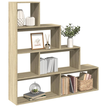 Room Divider Bookcase 4-Tier Sonoma Oak 143.5x29x143.5 cm Engineered Wood