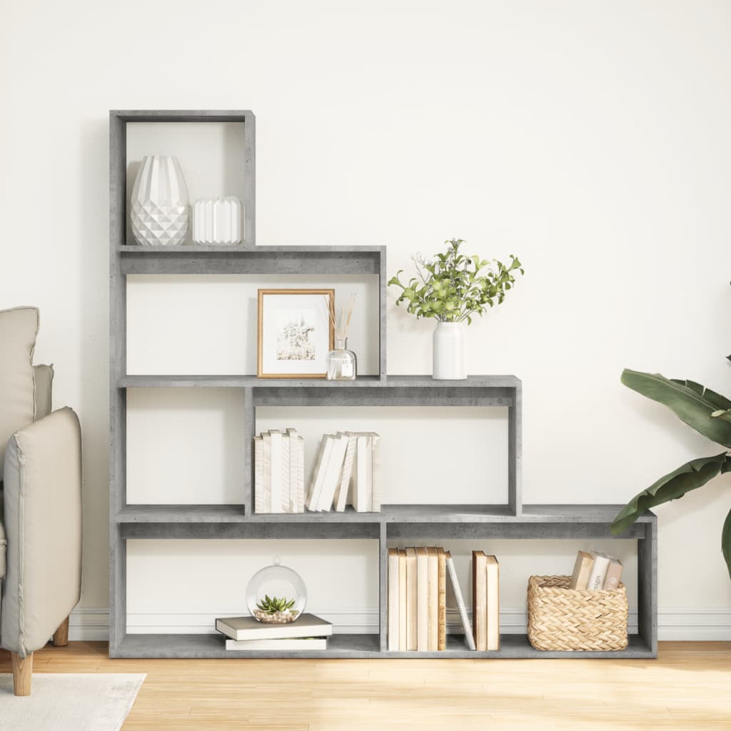 Room Divider Bookcase 4-Tier Concrete Grey 143.5x29x143.5 cm Engineered Wood