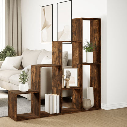 Room Divider Bookcase 4-Tier Smoked Oak 143.5x29x143.5 cm Engineered Wood