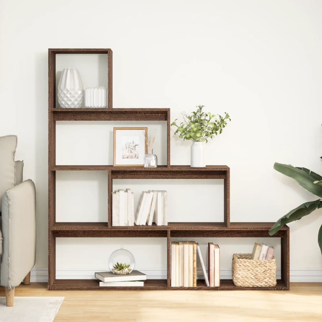 Room Divider Bookcase 4-Tier Brown Oak 143.5x29x143.5 cm Engineered Wood