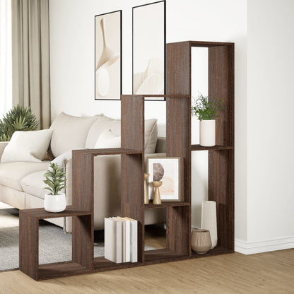 Room Divider Bookcase 4-Tier Brown Oak 143.5x29x143.5 cm Engineered Wood