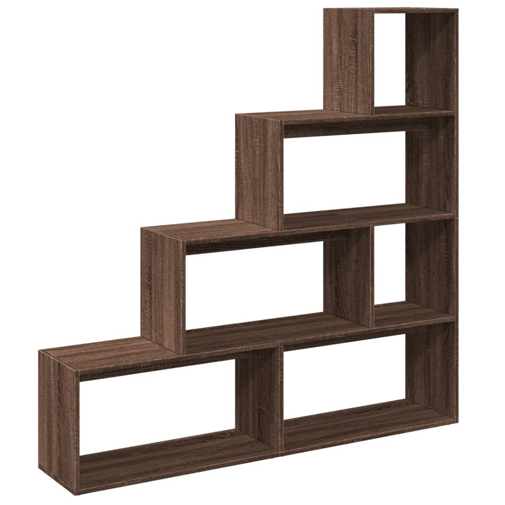 Room Divider Bookcase 4-Tier Brown Oak 143.5x29x143.5 cm Engineered Wood