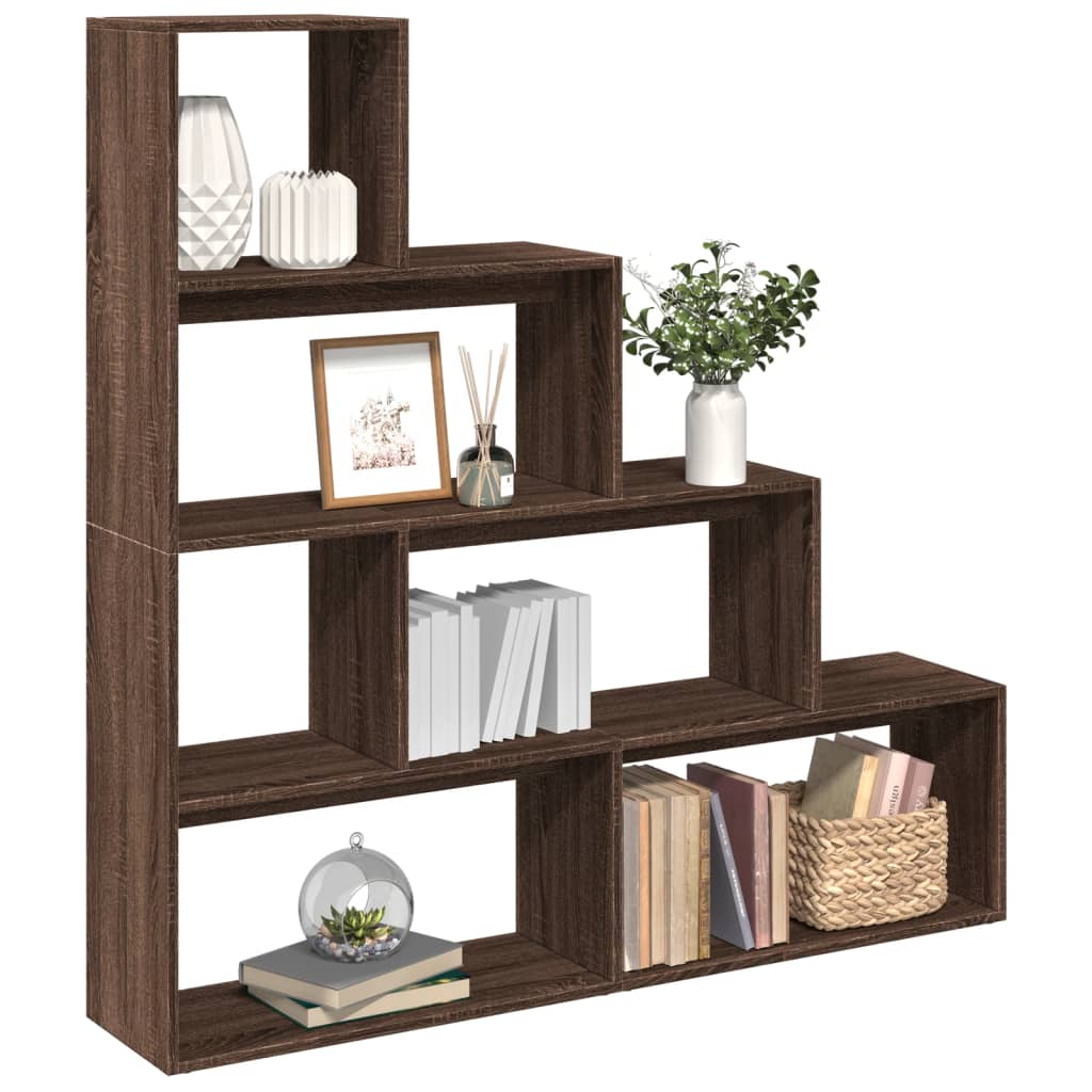 Room Divider Bookcase 4-Tier Brown Oak 143.5x29x143.5 cm Engineered Wood