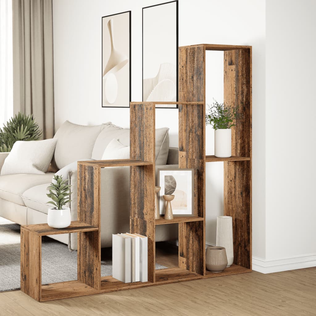 Room Divider Bookcase 4-Tier Old Wood 143.5x29x143.5 cm Engineered Wood