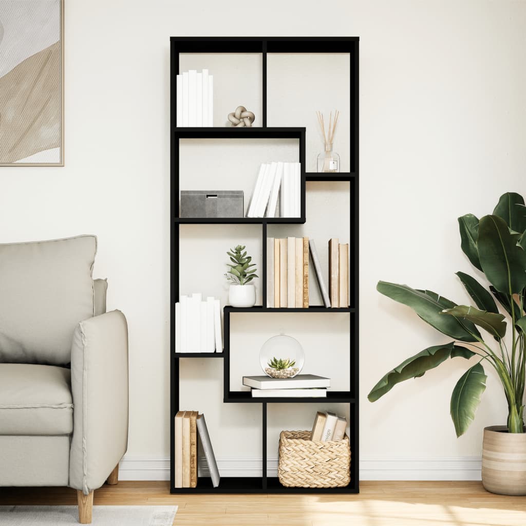 Room Divider Bookcase Black 67x25x161.5 cm Engineered Wood