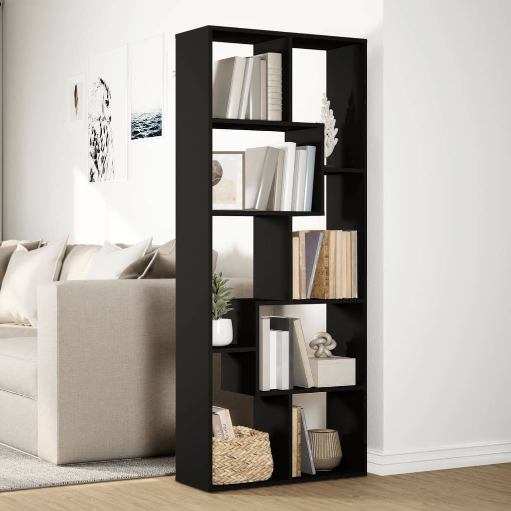 Room Divider Bookcase Black 67x25x161.5 cm Engineered Wood