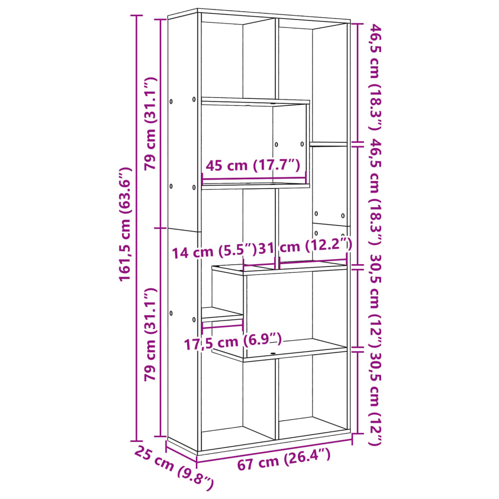 Room Divider Bookcase Black 67x25x161.5 cm Engineered Wood