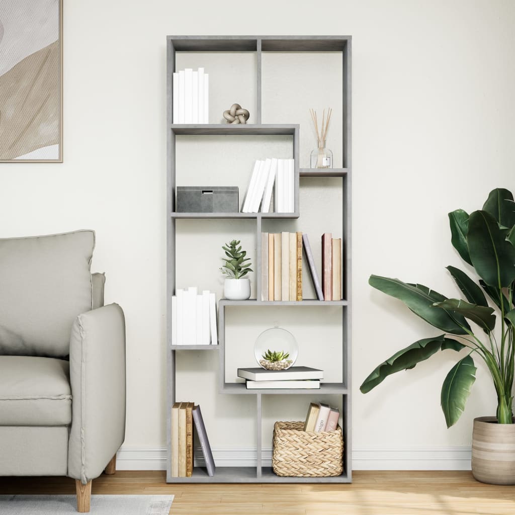 Room Divider Bookcase Concrete Grey 67x25x161.5 cm Engineered Wood