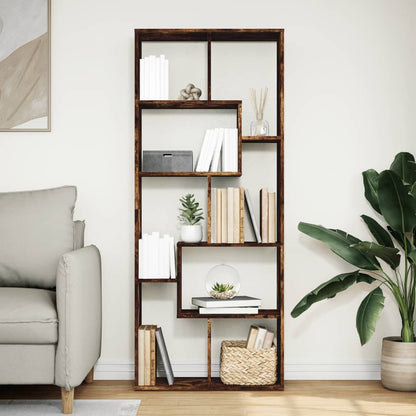 Room Divider Bookcase Smoked Oak 67x25x161.5 cm Engineered Wood