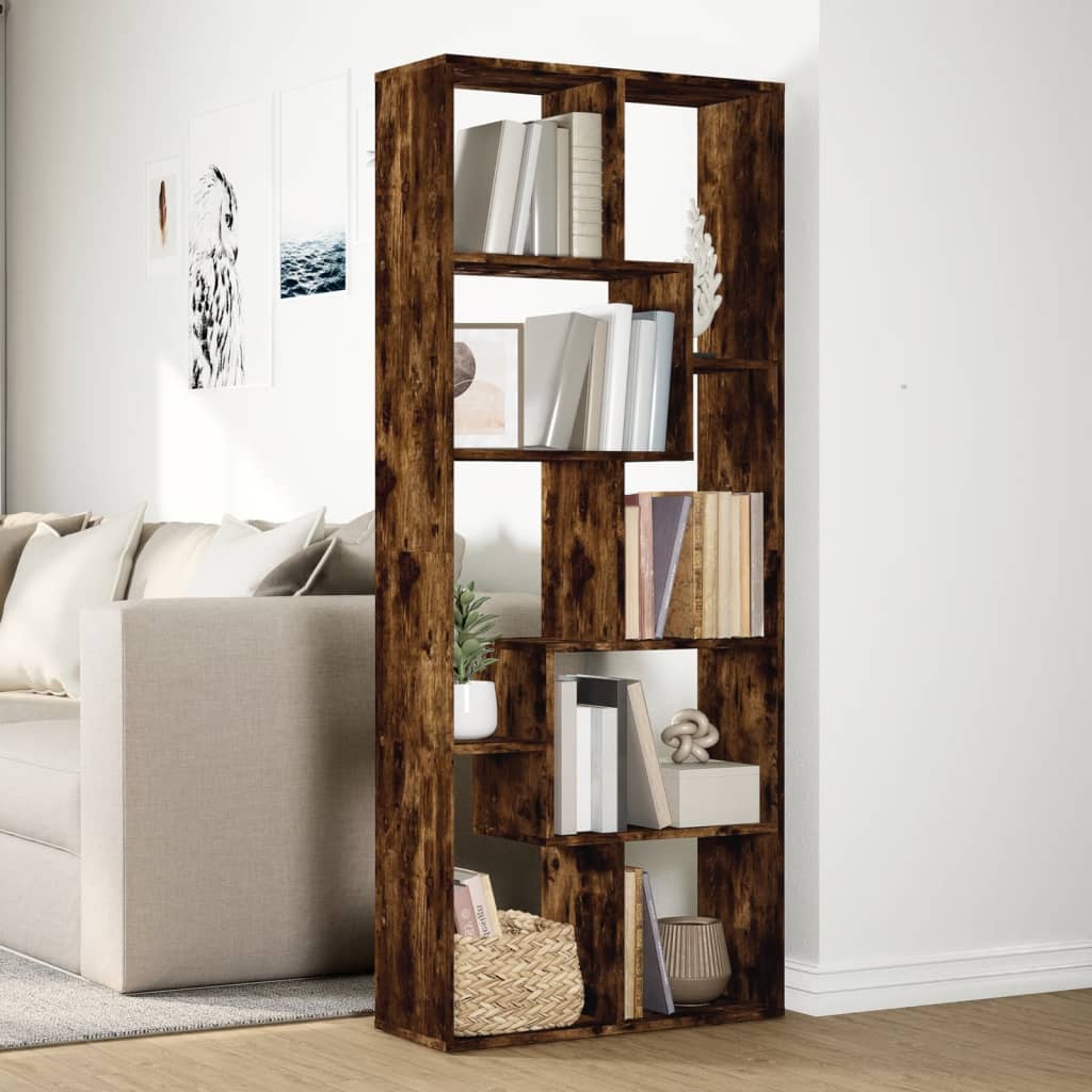 Room Divider Bookcase Smoked Oak 67x25x161.5 cm Engineered Wood