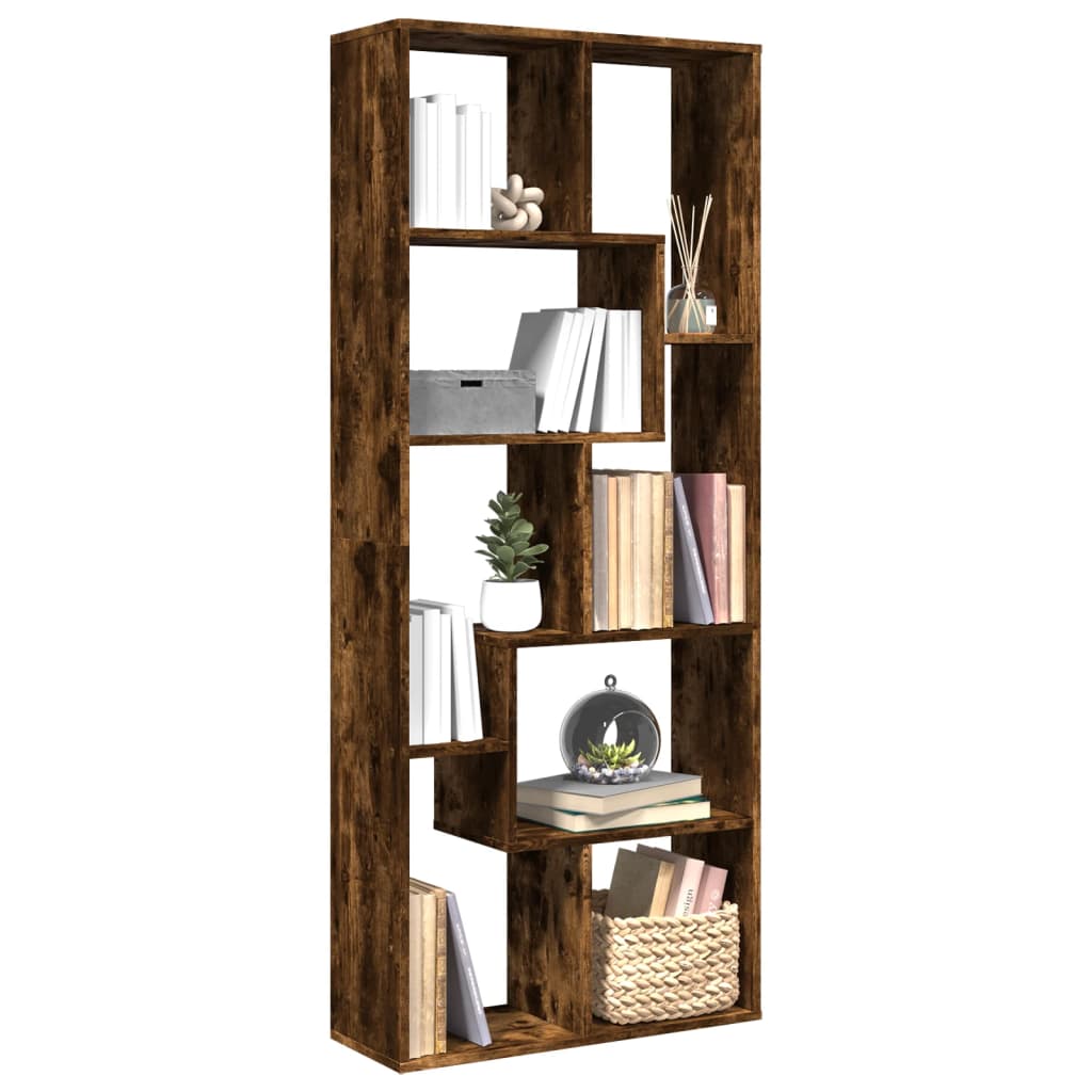 Room Divider Bookcase Smoked Oak 67x25x161.5 cm Engineered Wood