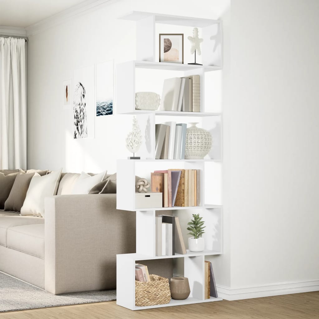 Room Divider Bookcase 6-Tier White 70x24x193 cm Engineered Wood