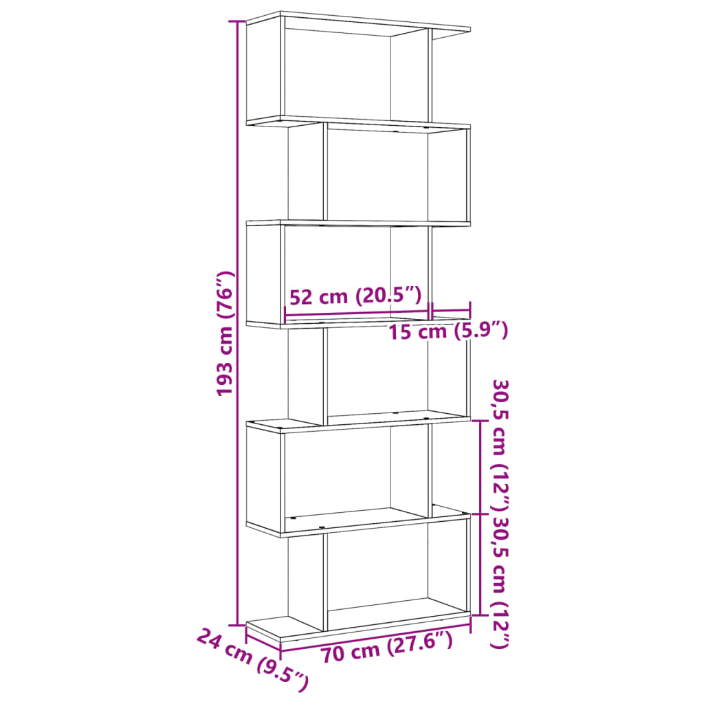 Room Divider Bookcase 6-Tier White 70x24x193 cm Engineered Wood