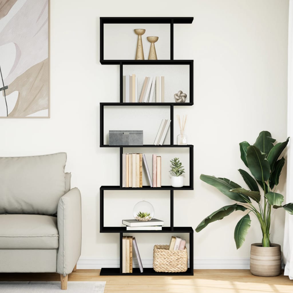 Room Divider Bookcase 6-Tier Black 70x24x193 cm Engineered Wood