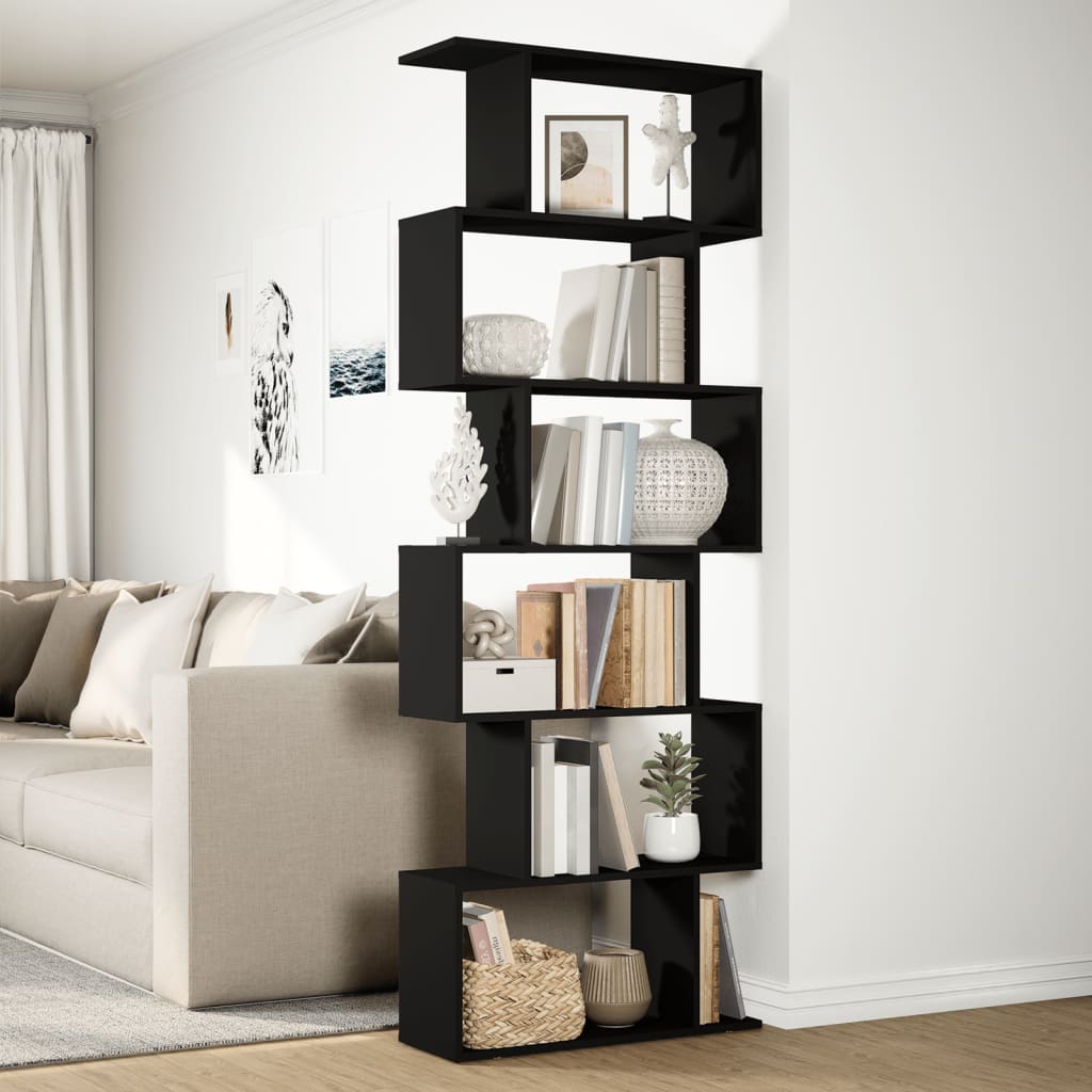 Room Divider Bookcase 6-Tier Black 70x24x193 cm Engineered Wood