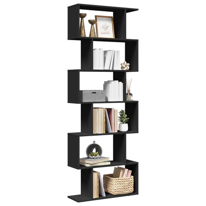 Room Divider Bookcase 6-Tier Black 70x24x193 cm Engineered Wood