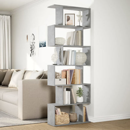 Room Divider Bookcase 6-Tier Concrete Grey 70x24x193 cm Engineered Wood