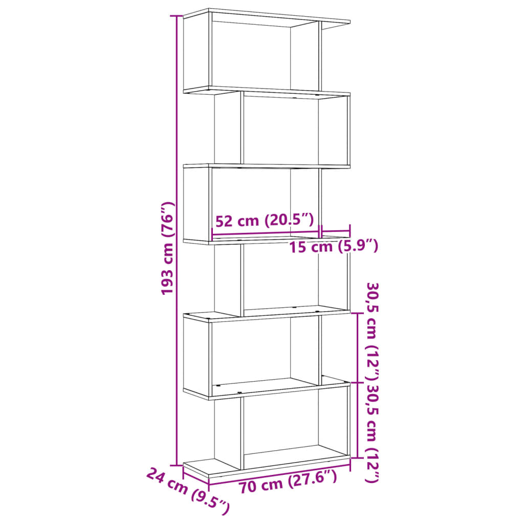 Room Divider Bookcase 6-Tier Concrete Grey 70x24x193 cm Engineered Wood