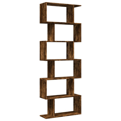 Room Divider Bookcase 6-Tier Smoked Oak 70x24x193 cm Engineered Wood