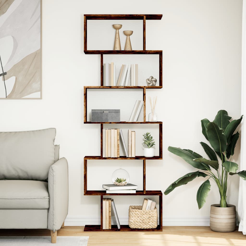 Room Divider Bookcase 6-Tier Smoked Oak 70x24x193 cm Engineered Wood