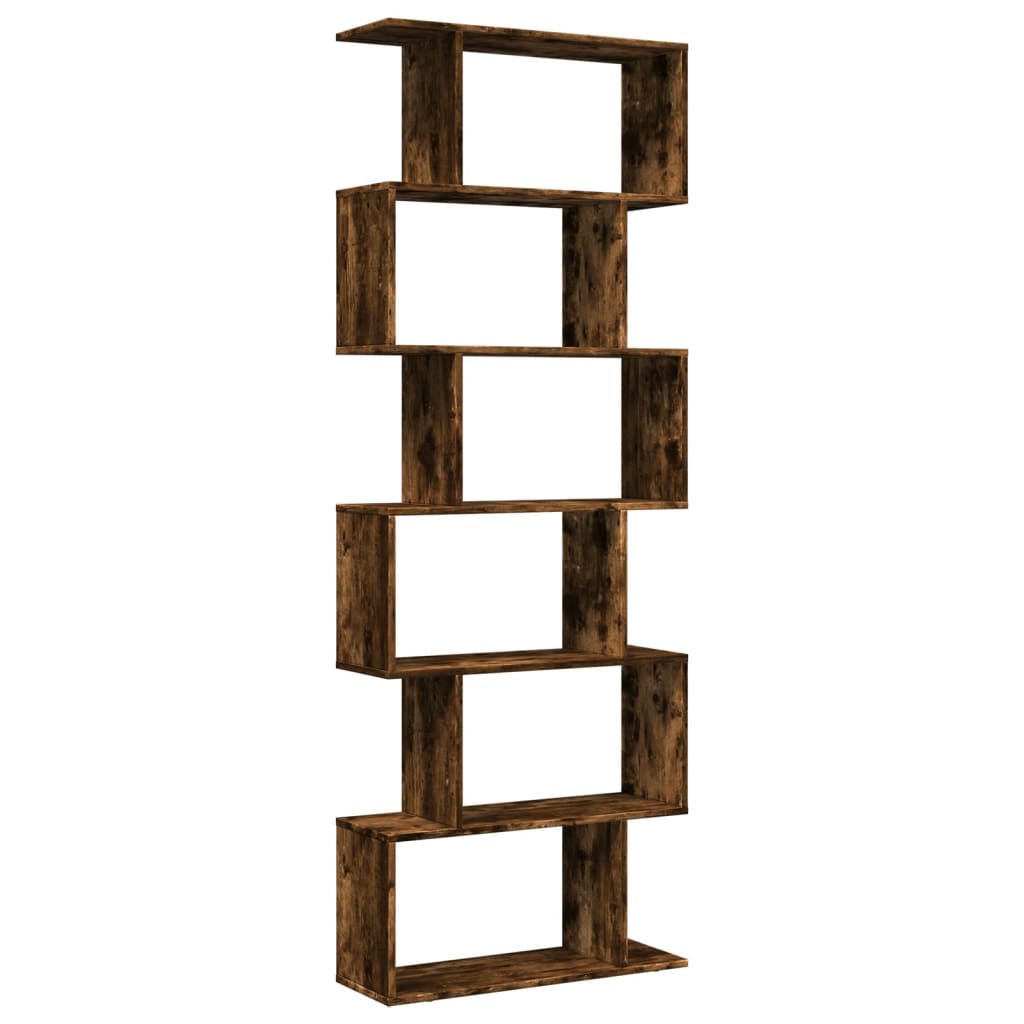 Room Divider Bookcase 6-Tier Smoked Oak 70x24x193 cm Engineered Wood