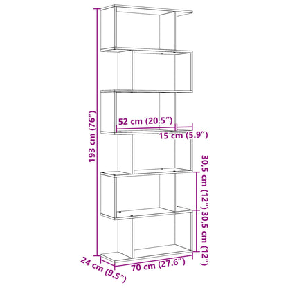 Room Divider Bookcase 6-Tier Smoked Oak 70x24x193 cm Engineered Wood