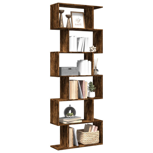 Room Divider Bookcase 6-Tier Smoked Oak 70x24x193 cm Engineered Wood