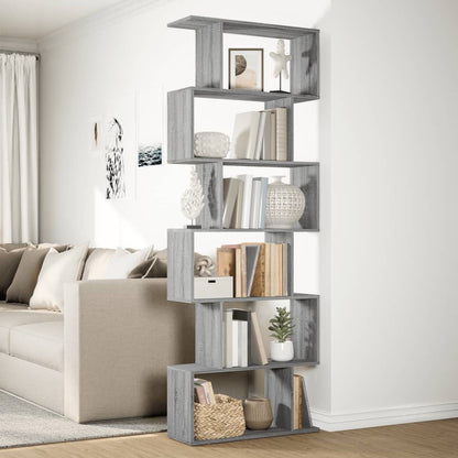 Room Divider Bookcase 6-Tier Grey Sonoma 70x24x193 cm Engineered Wood