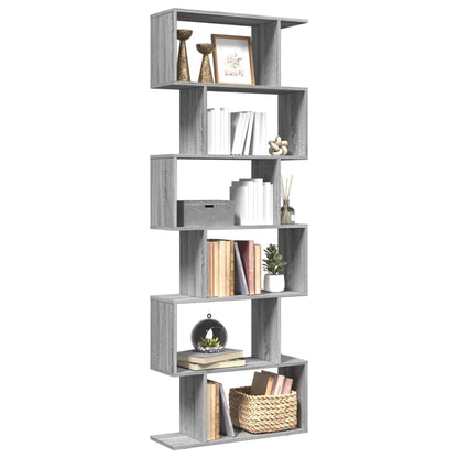 Room Divider Bookcase 6-Tier Grey Sonoma 70x24x193 cm Engineered Wood