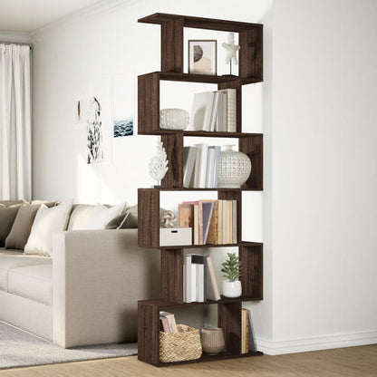 Room Divider Bookcase 6-Tier Brown Oak 70x24x193 cm Engineered Wood