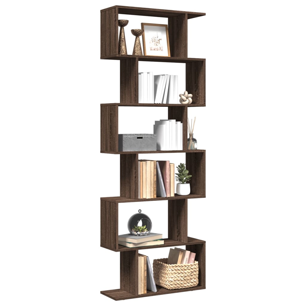 Room Divider Bookcase 6-Tier Brown Oak 70x24x193 cm Engineered Wood