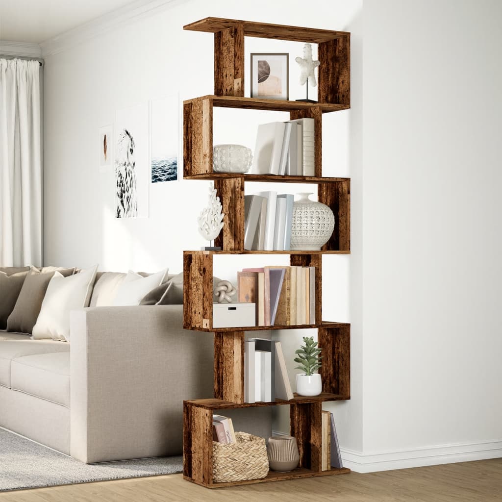 Room Divider Bookcase 6-Tier Old Wood 70x24x193 cm Engineered Wood