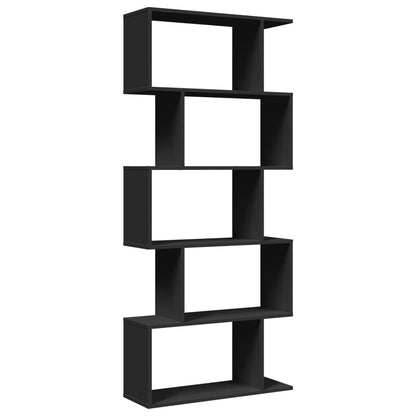 Room Divider Bookcase 5-Tier Black 70x24x161 cm Engineered Wood