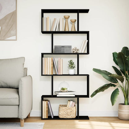 Room Divider Bookcase 5-Tier Black 70x24x161 cm Engineered Wood