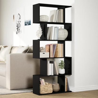 Room Divider Bookcase 5-Tier Black 70x24x161 cm Engineered Wood