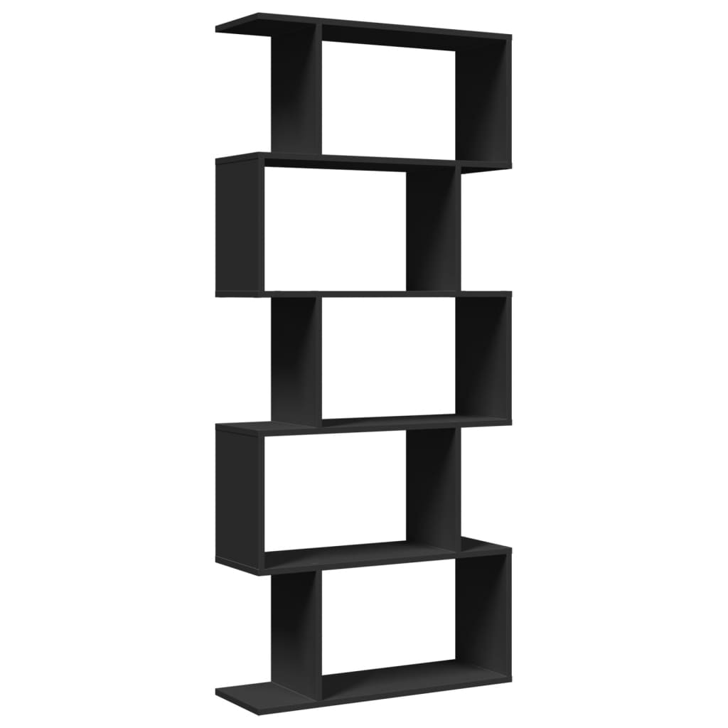 Room Divider Bookcase 5-Tier Black 70x24x161 cm Engineered Wood