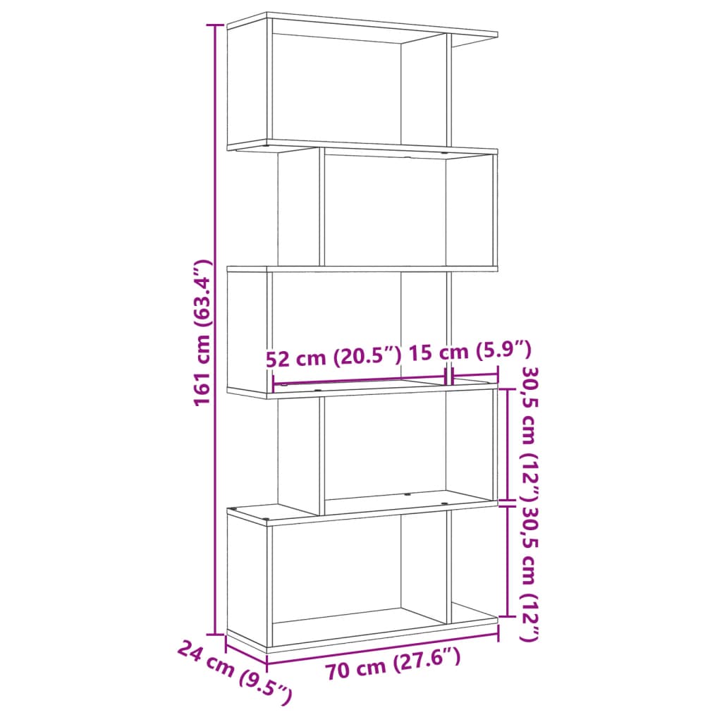 Room Divider Bookcase 5-Tier Black 70x24x161 cm Engineered Wood