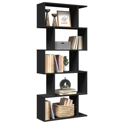 Room Divider Bookcase 5-Tier Black 70x24x161 cm Engineered Wood