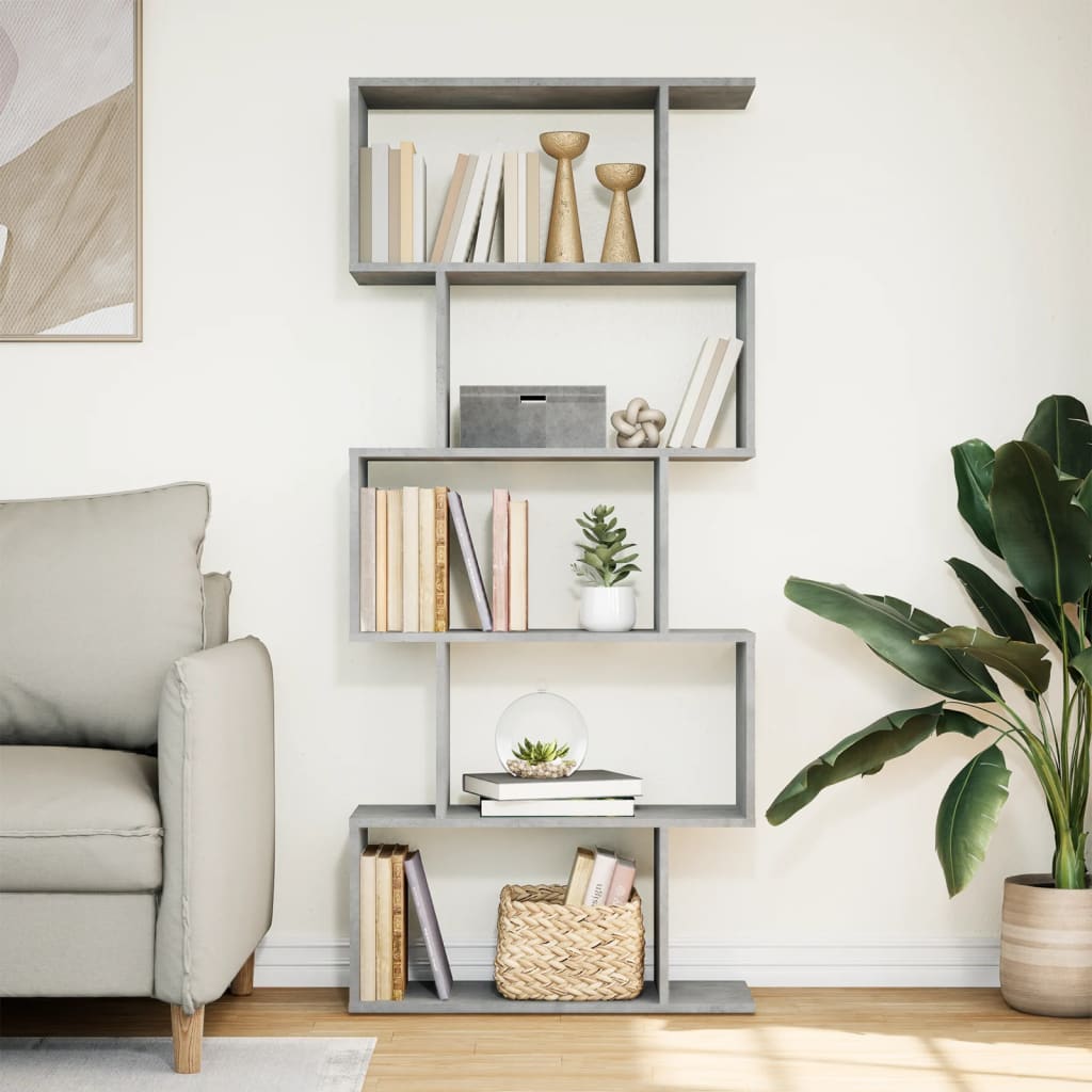 Room Divider Bookcase 5-Tier Concrete Grey 70x24x161 cm Engineered Wood