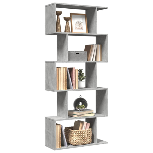 Room Divider Bookcase 5-Tier Concrete Grey 70x24x161 cm Engineered Wood