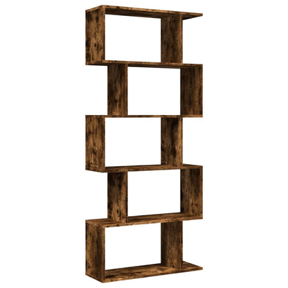 Room Divider Bookcase 5-Tier Smoked Oak 70x24x161 cm Engineered Wood