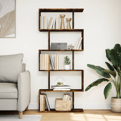 Room Divider Bookcase 5-Tier Smoked Oak 70x24x161 cm Engineered Wood