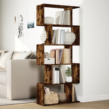 Room Divider Bookcase 5-Tier Smoked Oak 70x24x161 cm Engineered Wood