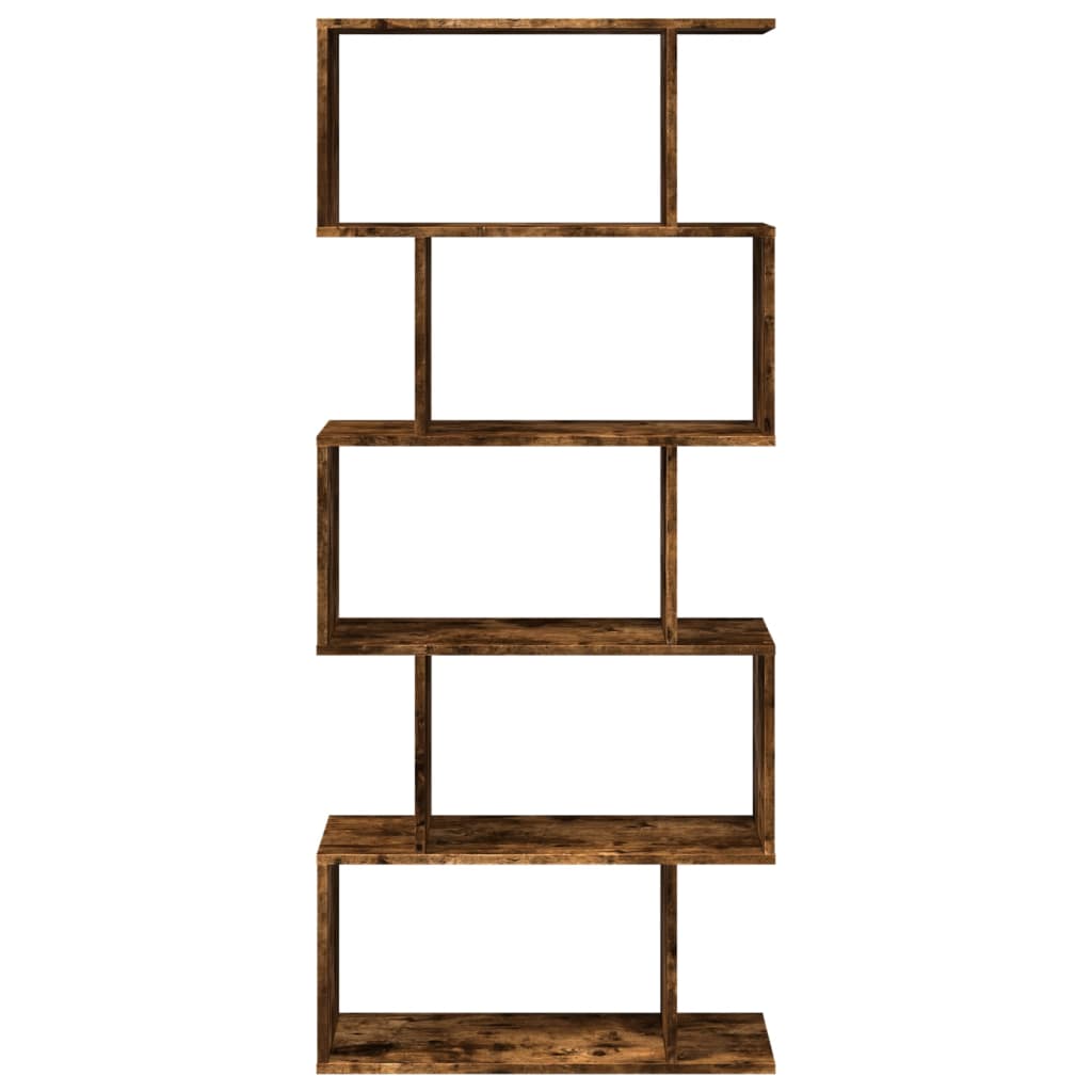 Room Divider Bookcase 5-Tier Smoked Oak 70x24x161 cm Engineered Wood