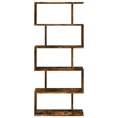 Room Divider Bookcase 5-Tier Smoked Oak 70x24x161 cm Engineered Wood