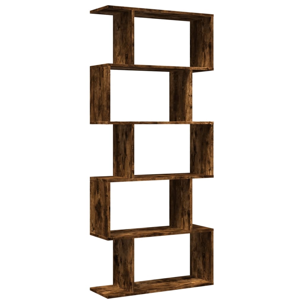 Room Divider Bookcase 5-Tier Smoked Oak 70x24x161 cm Engineered Wood